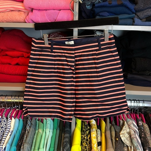 J. Crew Pants - J Crew navy and coral striped 5” shorts size 0